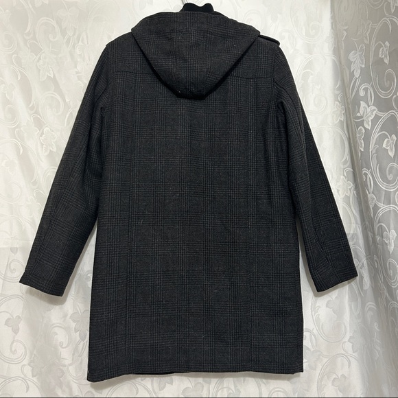 GUESS Grey Black Leather & Wool Blend Plaid Zip Up Coat - Picture 6 of 14